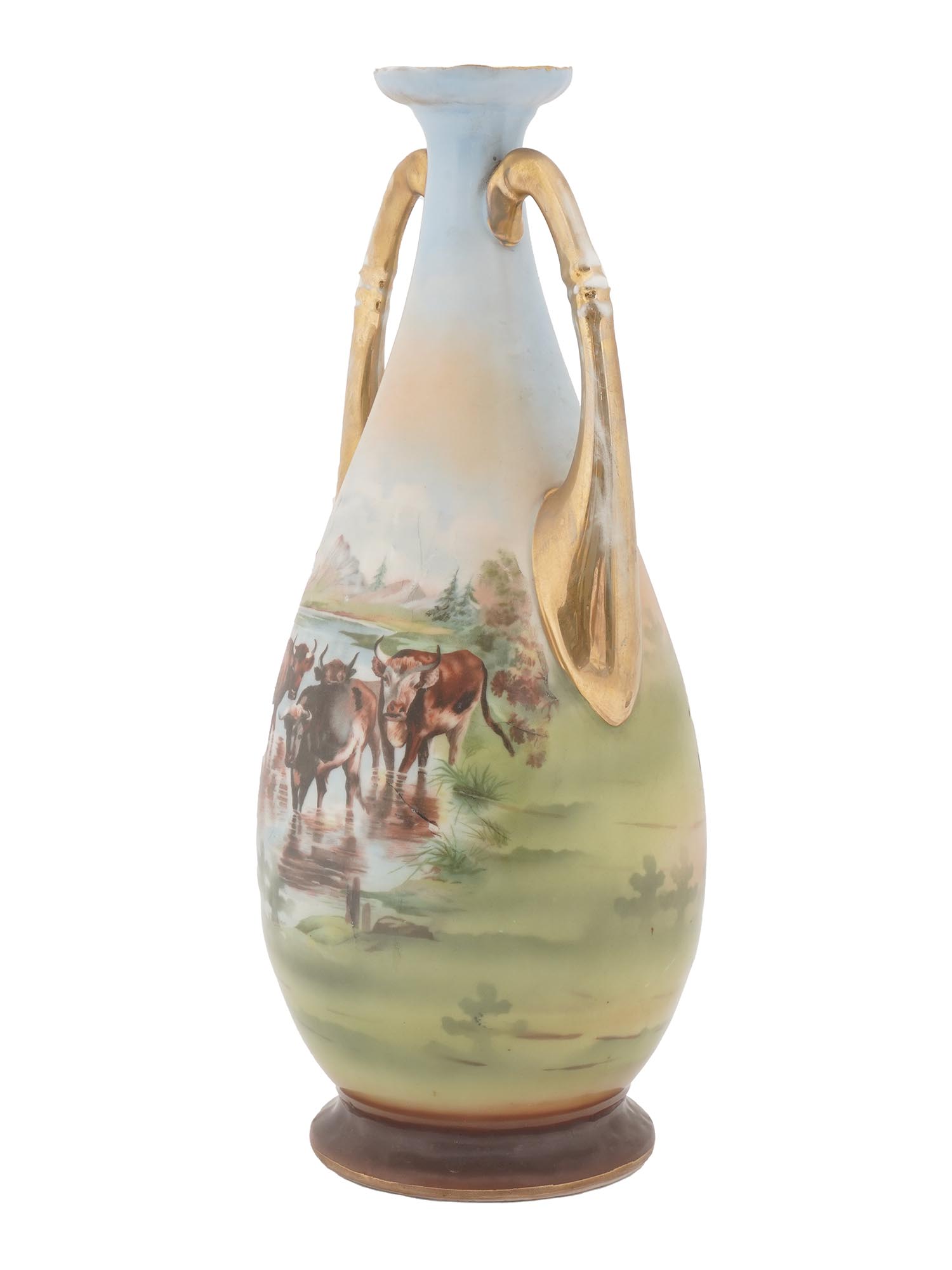 VICTORIA AUSTRIA LARGE PORCELAIN VASE WITH CATTLE PIC-2